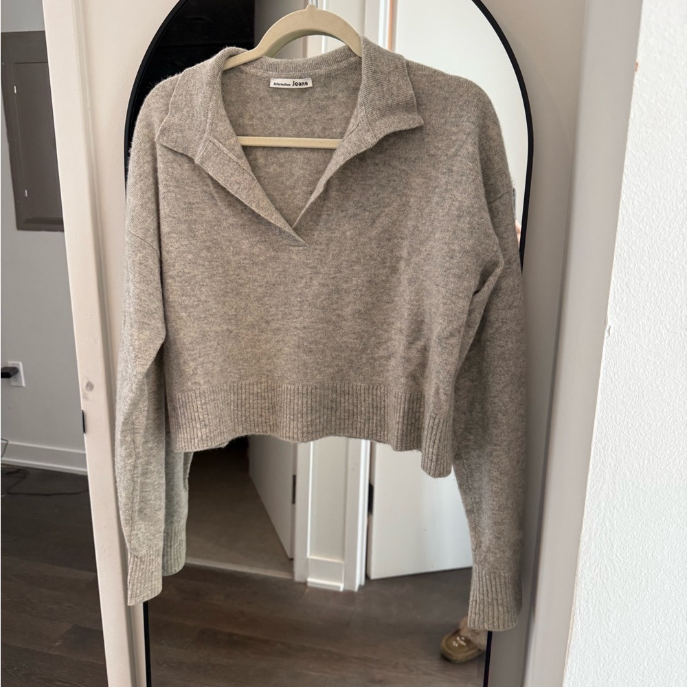Reformation Gray cropped polo sweater size M